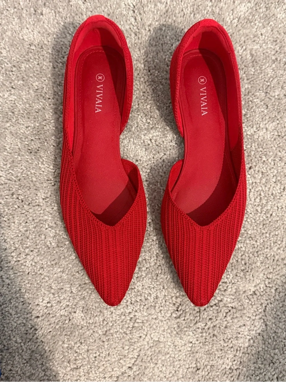 Vivaia Melia Red Pointed Knit Flats - Slip-On Comfort Size 37